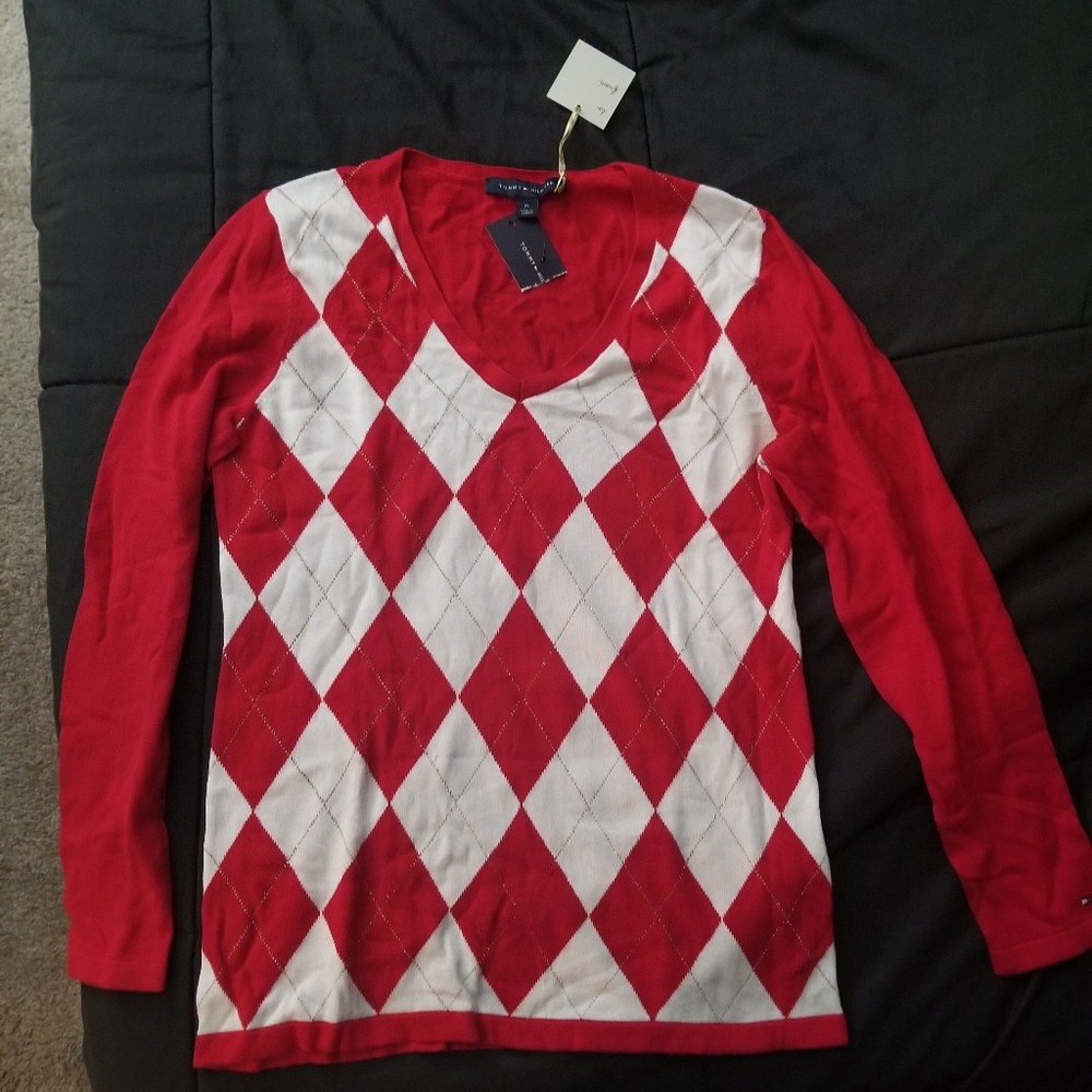 New Tommy Hilfiger Womens Argyle v-neck